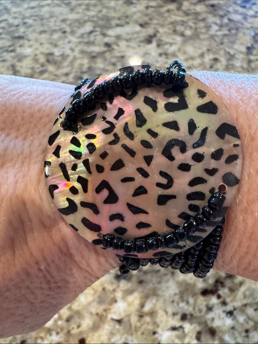 Black Beaded Multi-Strand Bracelet with Leopard Disc - Picture 2 of 2